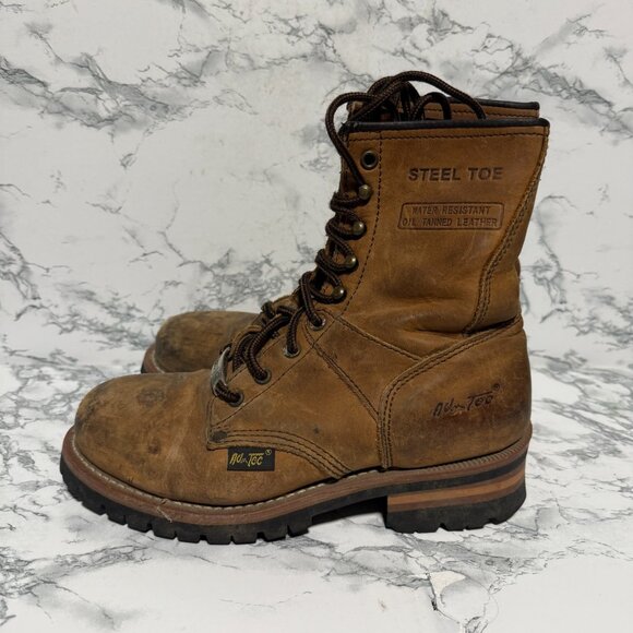 Ad Tec Women 8.5 Logger Boots Steel Toe Work Combat Shoe Leather Calf Lace Up - Picture 4 of 7